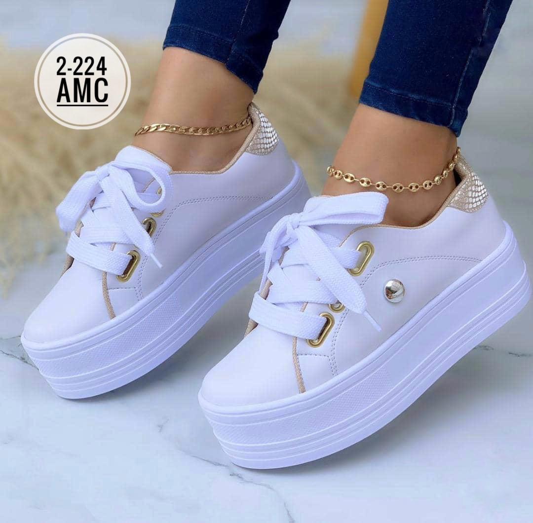 Tenis Deportivos Altos Amc Blanco Dorado